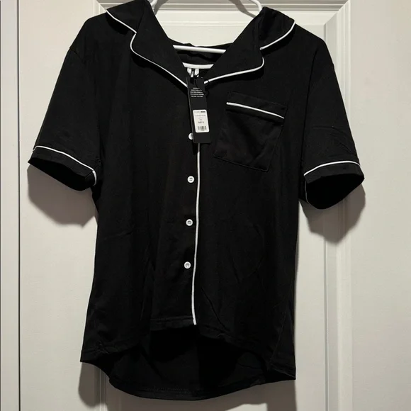 Fashion Nova Charcoal Pajama Set with White Piping - Picture 3 of 4